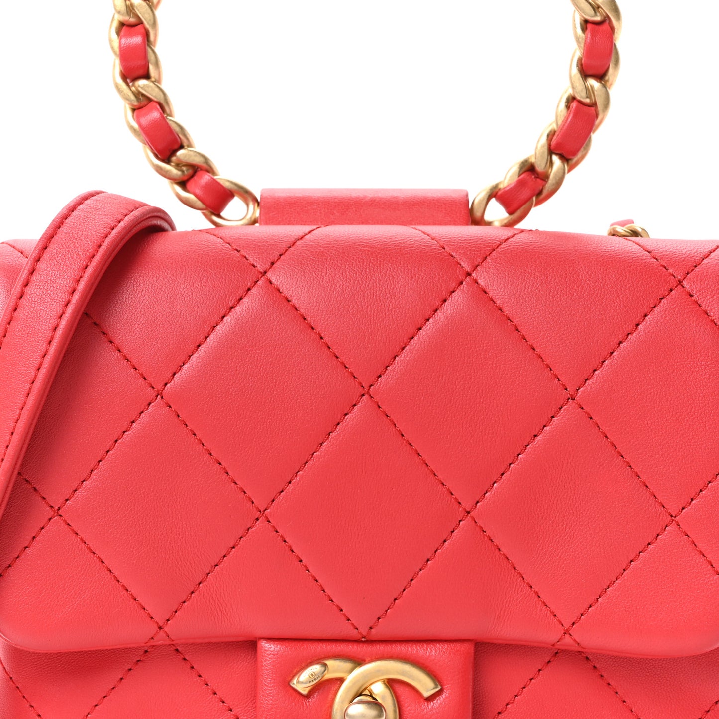 Lambskin Quilted Small Circular Handle Bag Brilliant Rouge