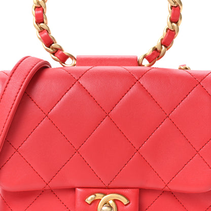 Chanel Lambskin Quilted Small Circular Handle Bag Brilliant Rouge 8 of 10