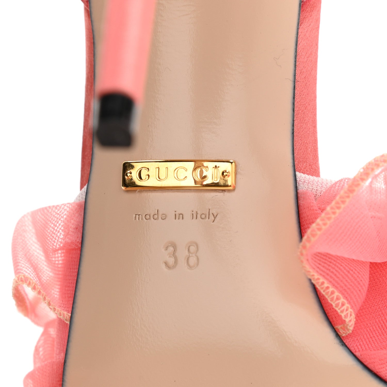 Gucci Tulle Ruffle High Heel Slingback Sandals 38 Peach White 7 of 8