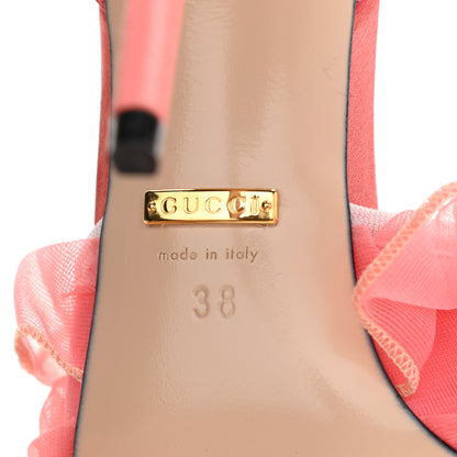 Gucci Tulle Ruffle High Heel Slingback Sandals 38 Peach White 7 of 8