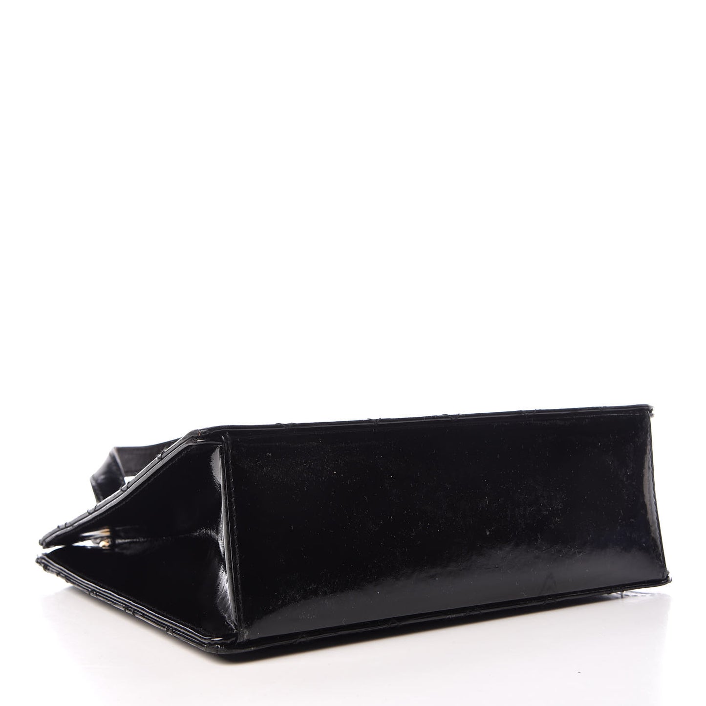 Patent Diamond Stitched Top Handle Bag Black
