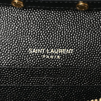 Saint Laurent Grain De Poudre Matelasse Chevron Monogram Envelope Chain Wallet Black 6 of 9
