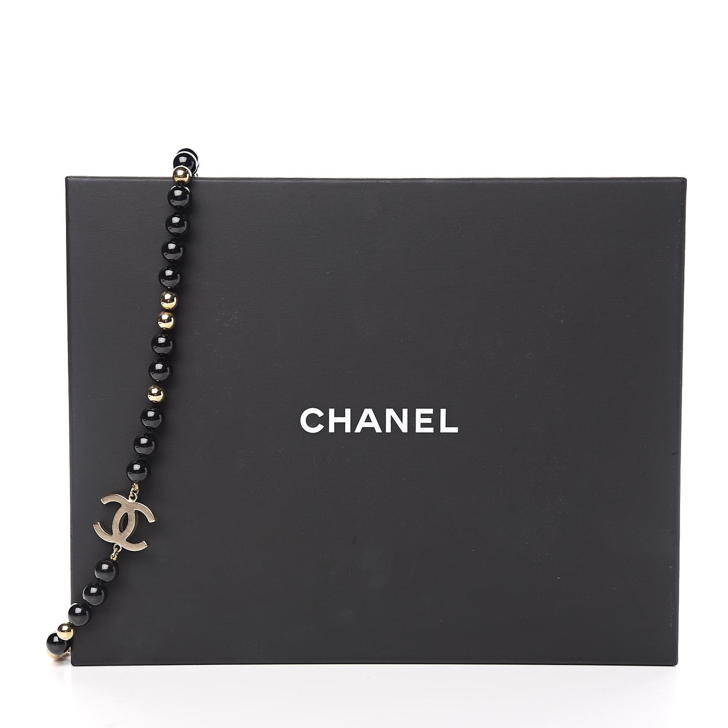 Beaded CC Long Necklace Black Gold