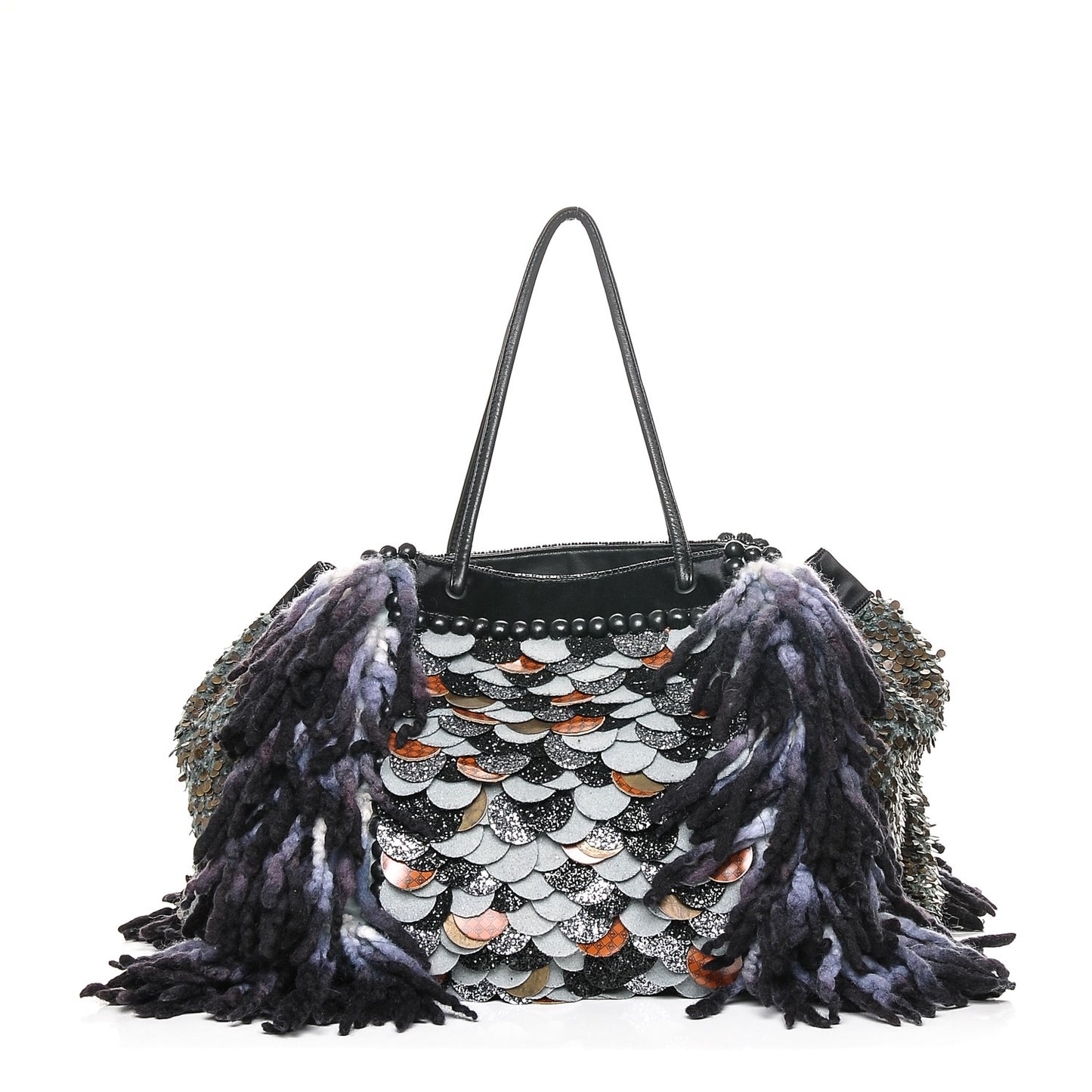 Wool Sequin Calfskin Ricami Embroidered Pillow Grande Voodoo Tote