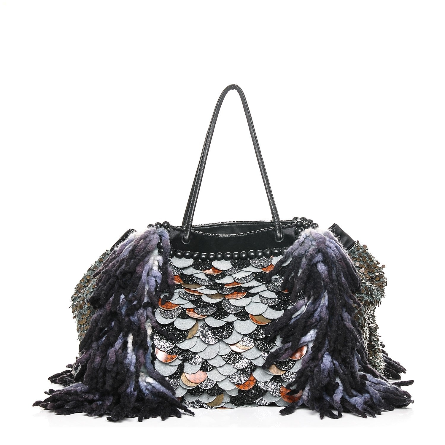 Fendi Wool Sequin Calfskin Ricami Embroidered Pillow Grande Voodoo Tote 1 of 10