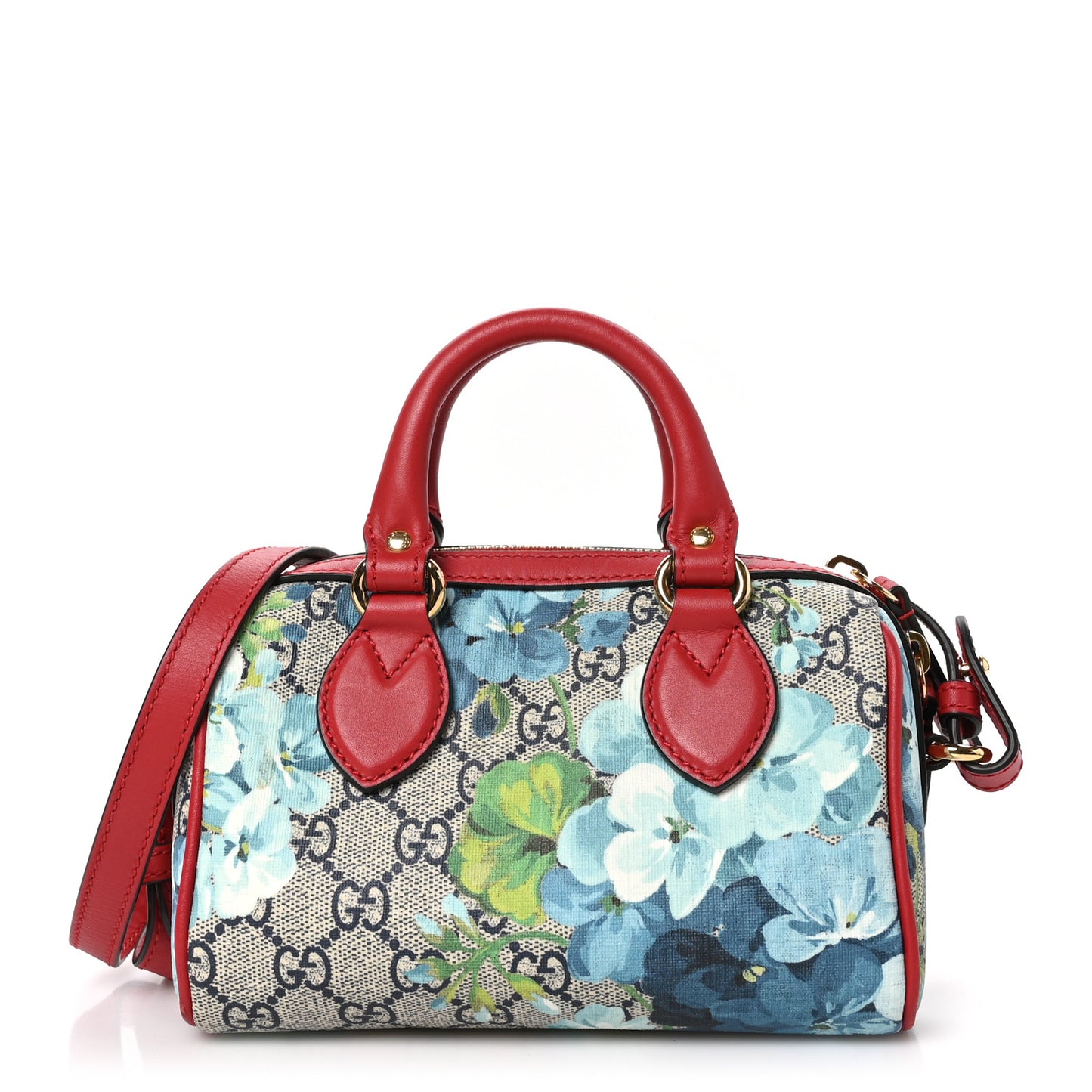 GG Supreme Monogram Blooms Mini Boston Navy Blue Hibiscus