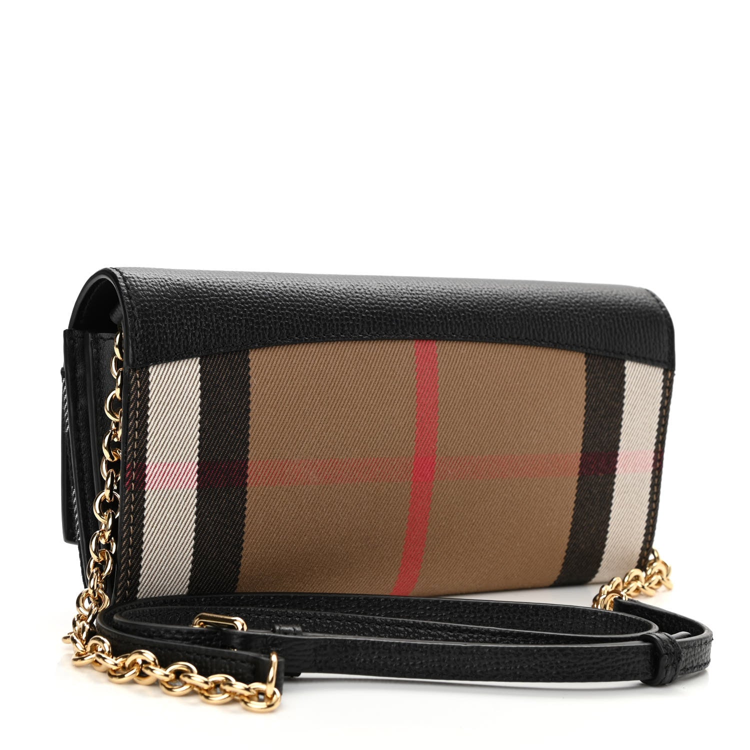 Burberry Grainy Calfskin House Check Henley Wallet On Chain Black 2 of 9