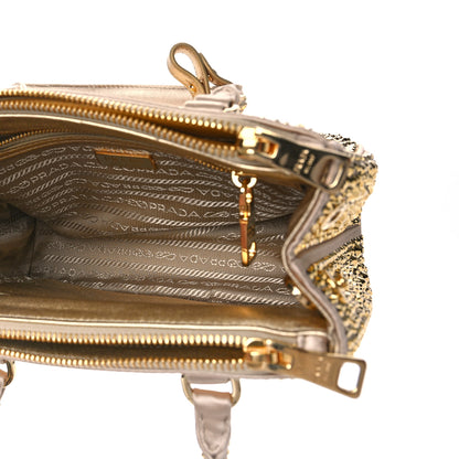 Prada Satin Crystal Mini Galleria Double Zip Tote Platino 5 of 8