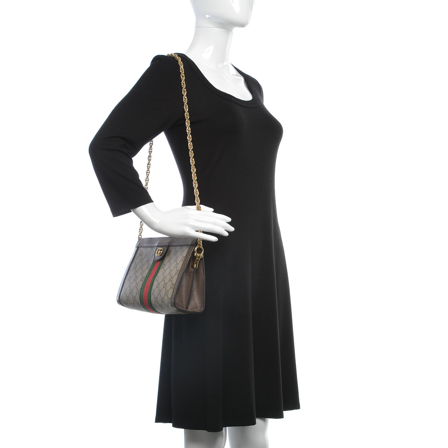 GG Supreme Monogram Web Small Ophidia Chain Shoulder Bag Brown
