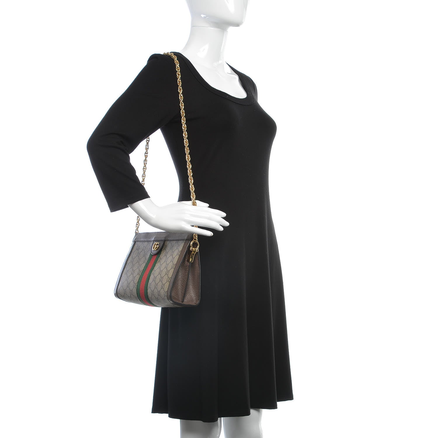 Gucci GG Supreme Monogram Web Small Ophidia Chain Shoulder Bag Brown 2 of 7
