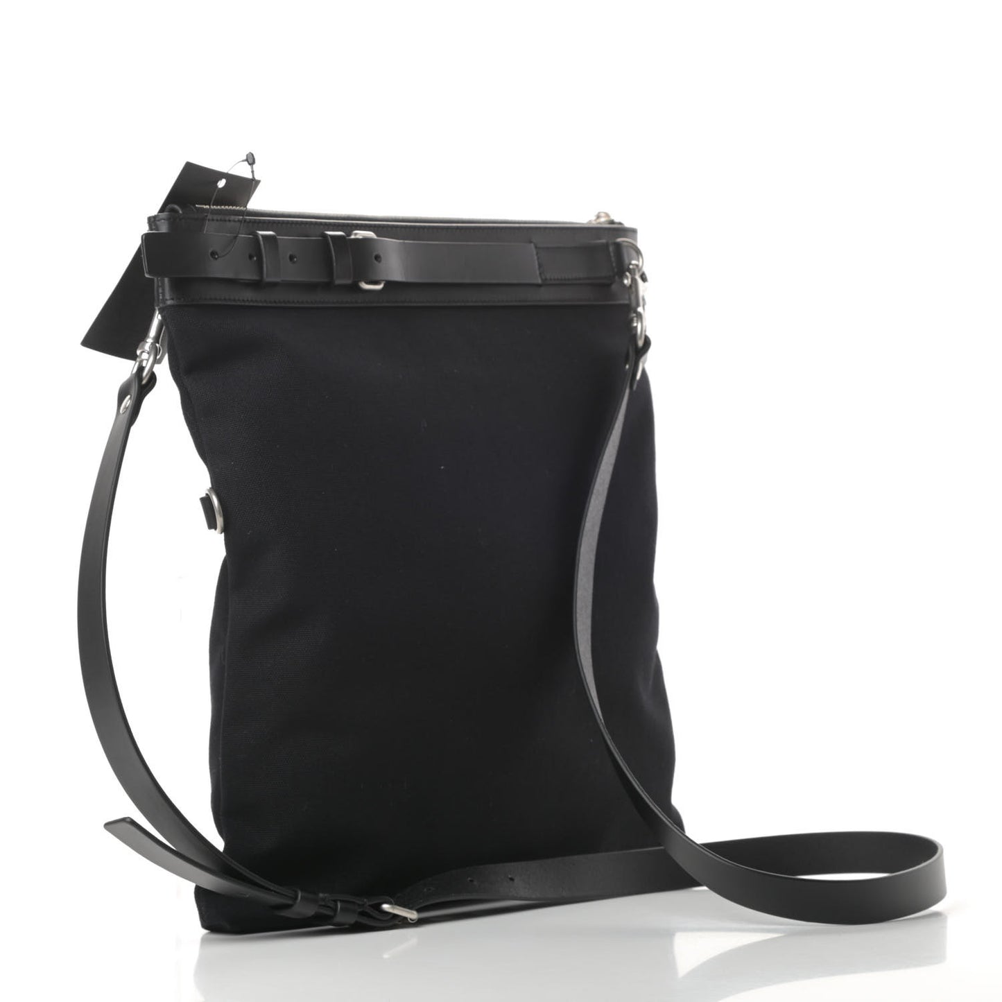 Canvas Calfskin Belted Flat Messenger Bag Black