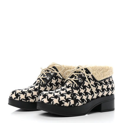 Gucci Optical Tweed Faux Shearling Houndstooth Victor Lace Up Ankle Boots 36 White Black 3 of 8