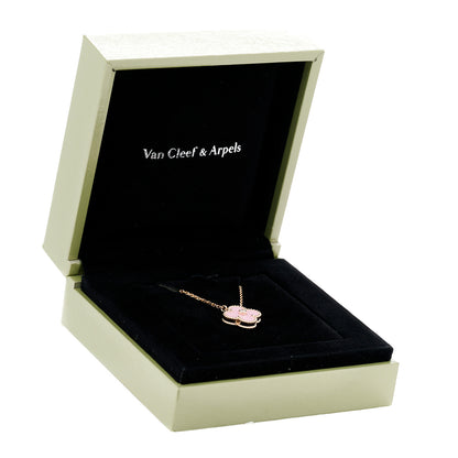 Van Cleef & Arpels 18K Rose Gold Diamond Pink Porcelain Vintage Alhambra Pendant Necklace 5 of 5