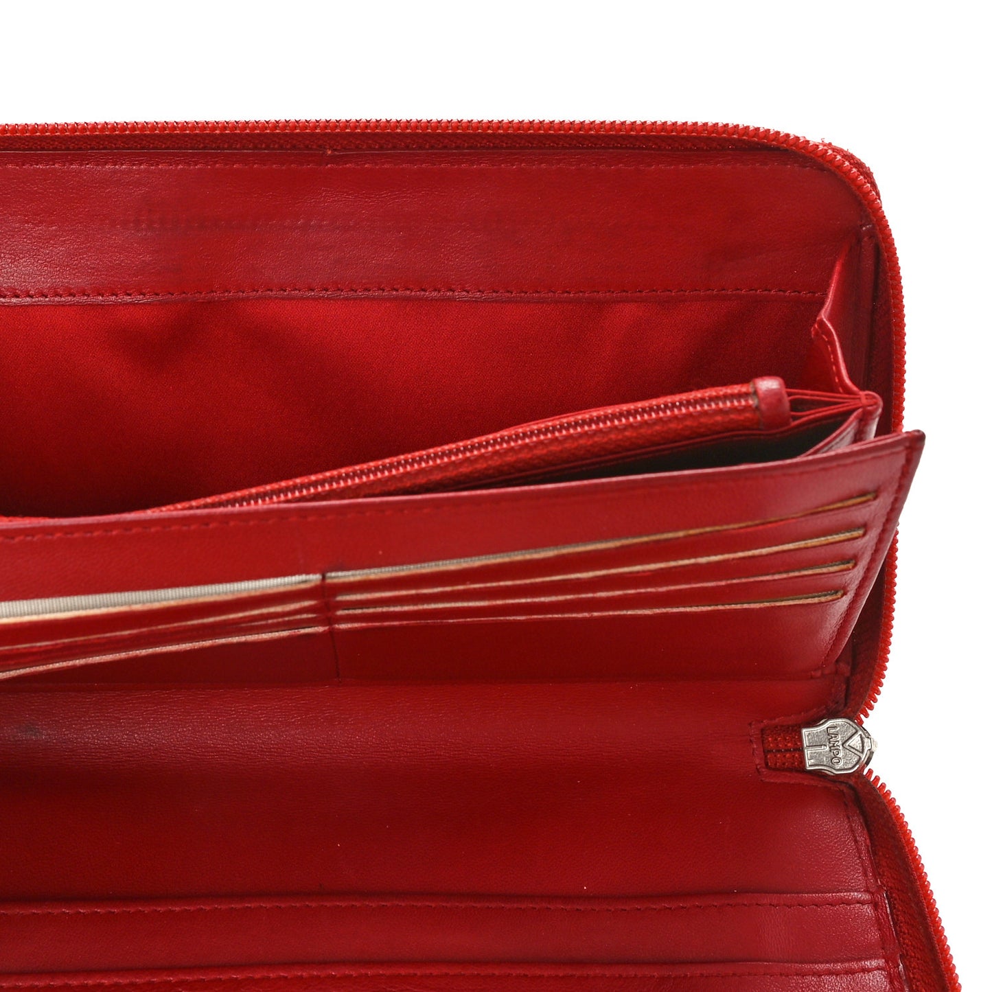 Lambskin Camellia Embossed Zip Around Organizer Wallet Red