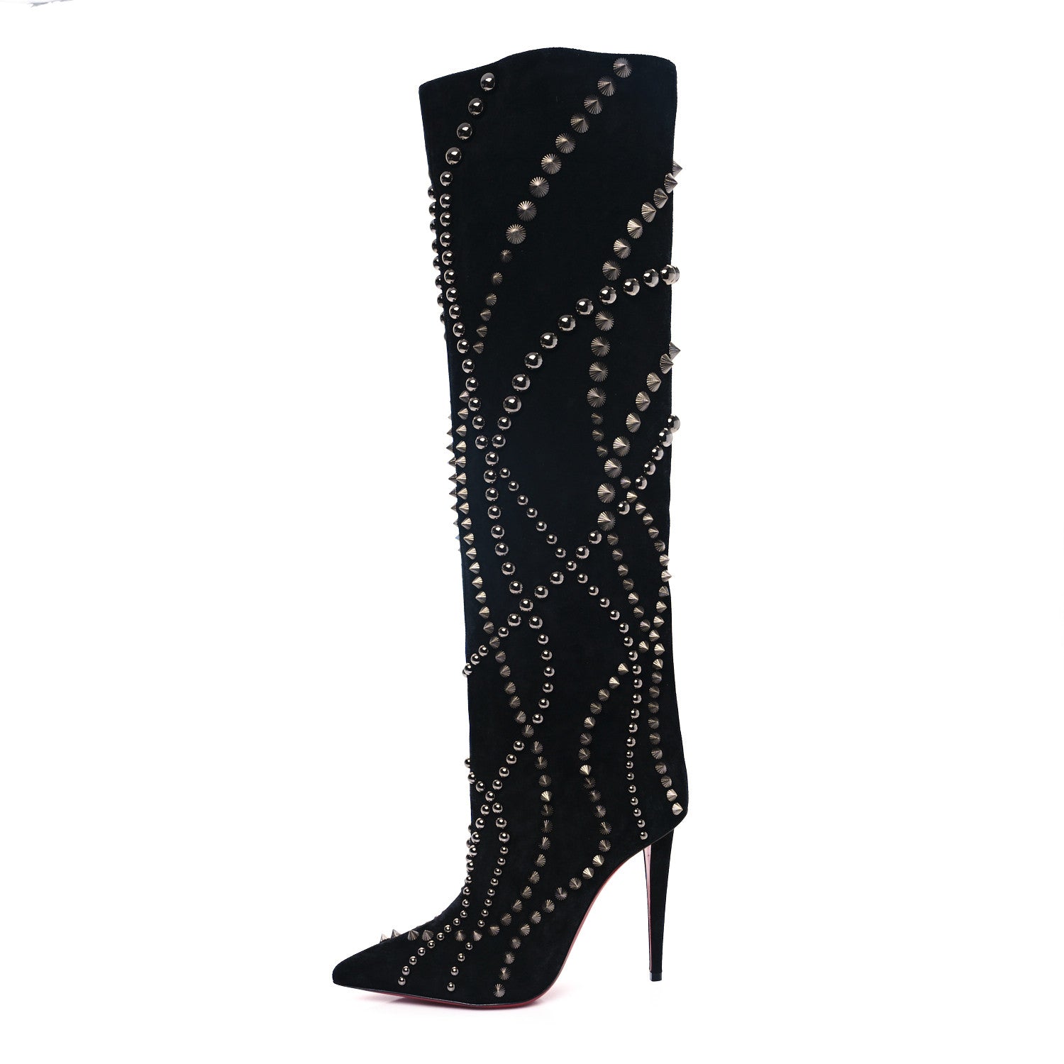 Christian Louboutin Suede Spiked Astrilarge Botta Pika Knee Boots 39 Black 1 of 6