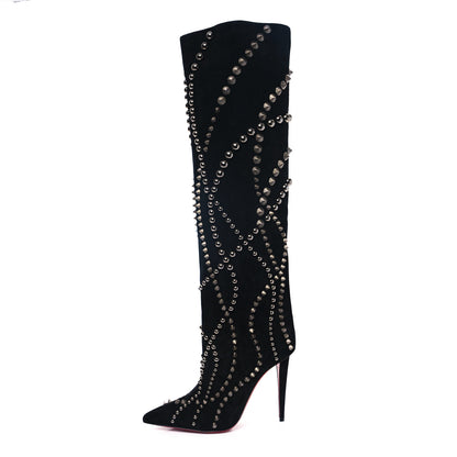 Christian Louboutin Suede Spiked Astrilarge Botta Pika Knee Boots 39 Black 1 of 6