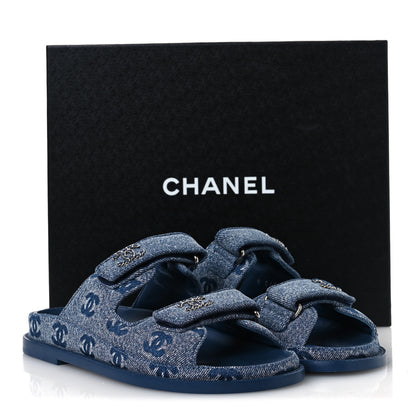 Chanel Denim CC Velcro Dad Chain CC Slide Sandals 37 Blue 12 of 12