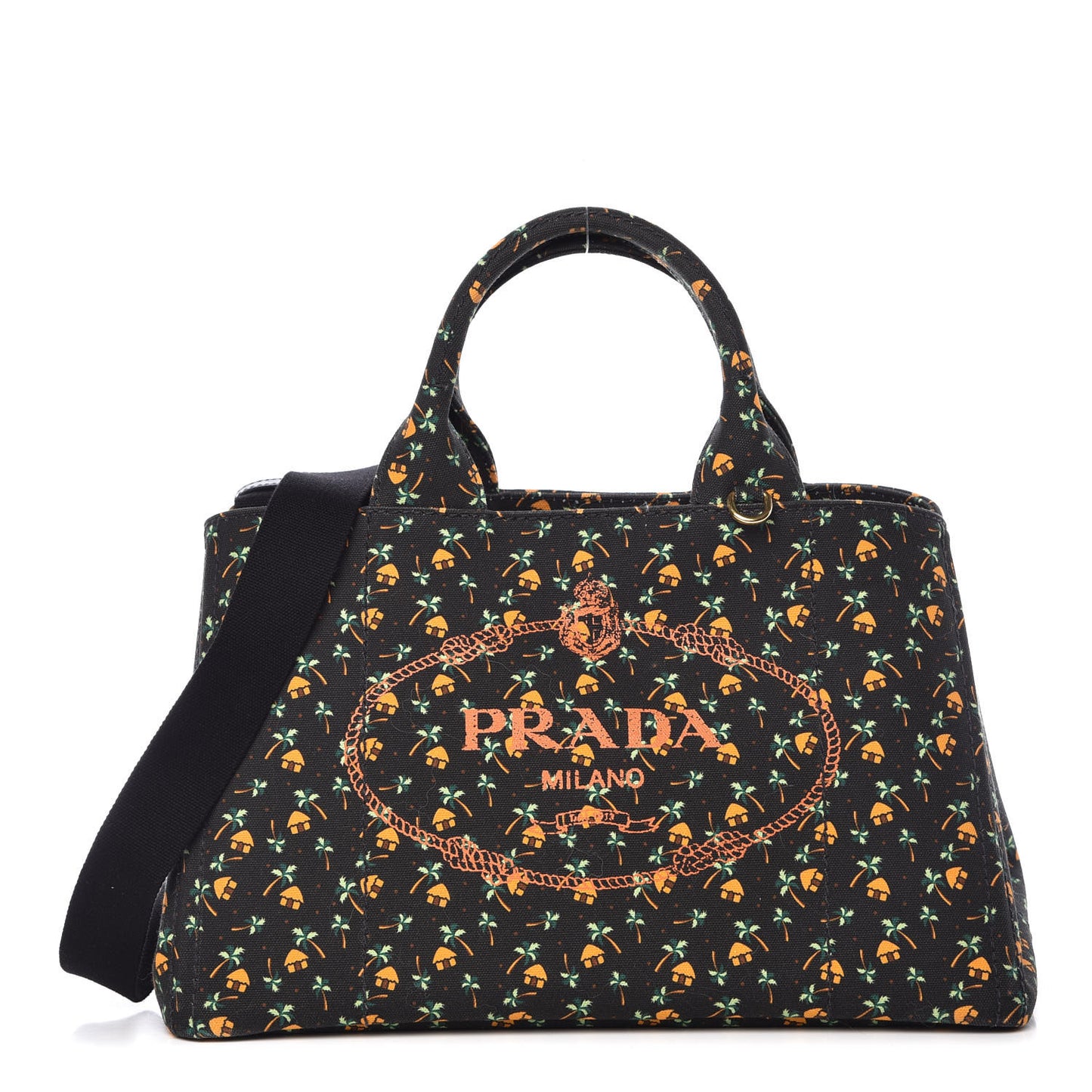 Canapa Palm Tree Print Logo Tote Black