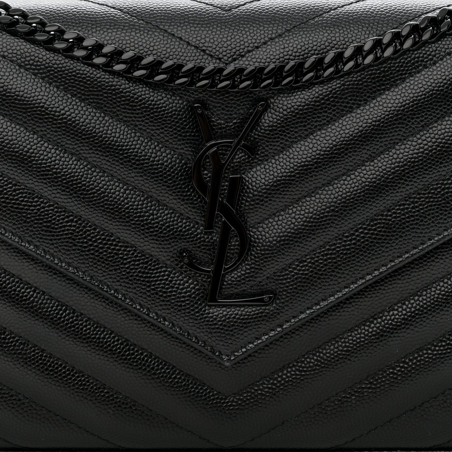 Grain De Poudre Matelasse Chevron Monogram Monochrome Chain Wallet Black