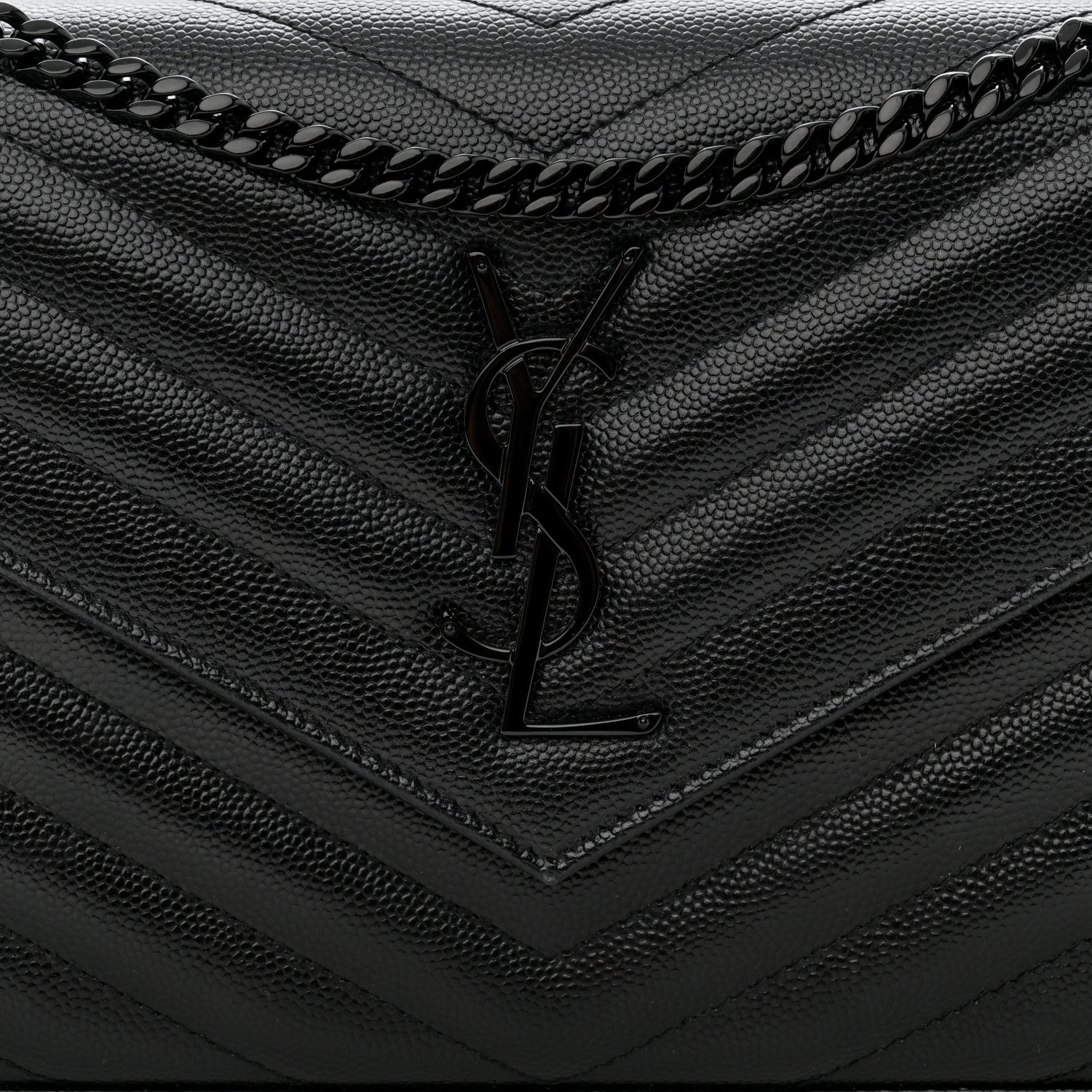 Saint Laurent Grain De Poudre Matelasse Chevron Monogram Monochrome Chain Wallet Black 8 of 11