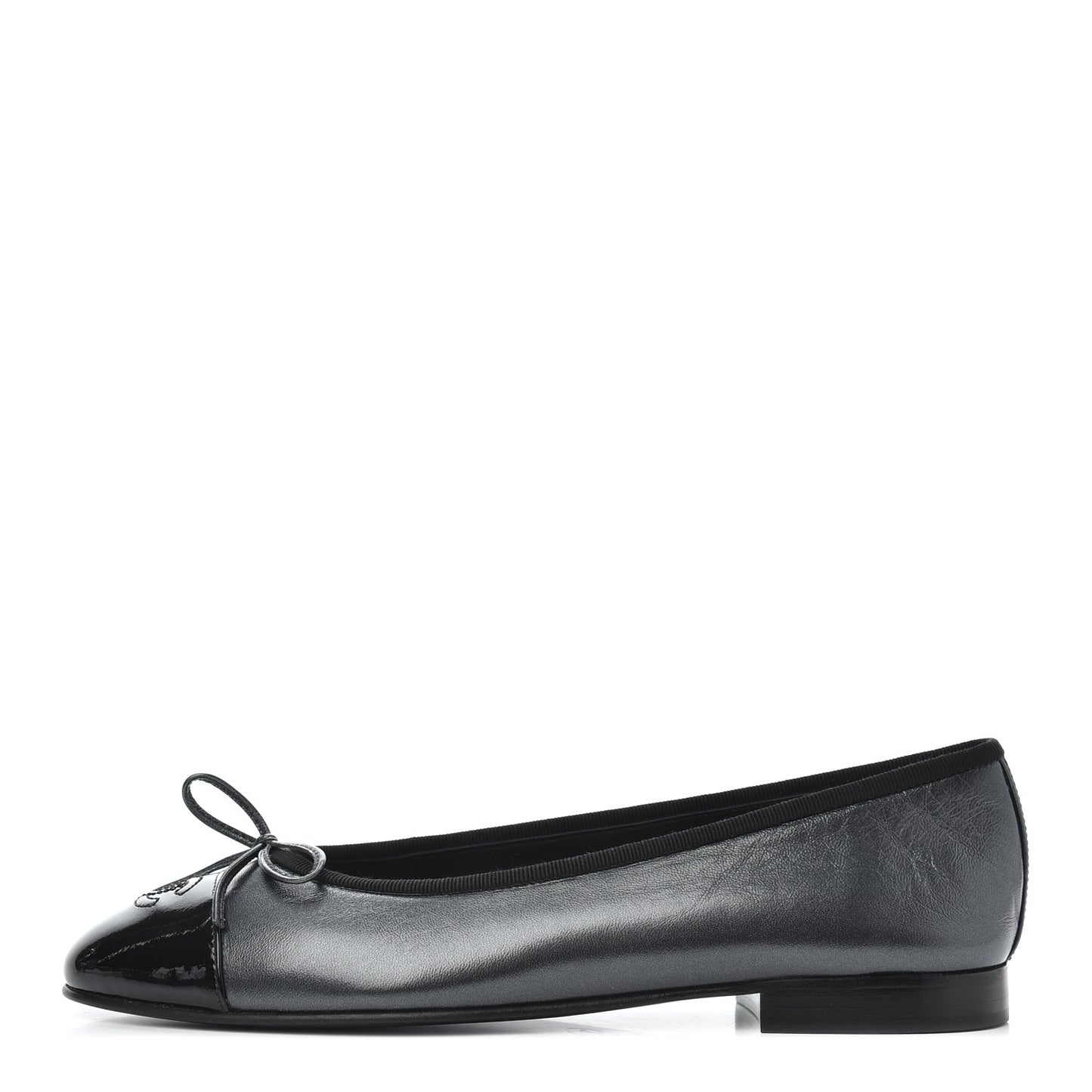 Pearly Calfskin Patent Cap Toe Ballerina Flats 39 Black
