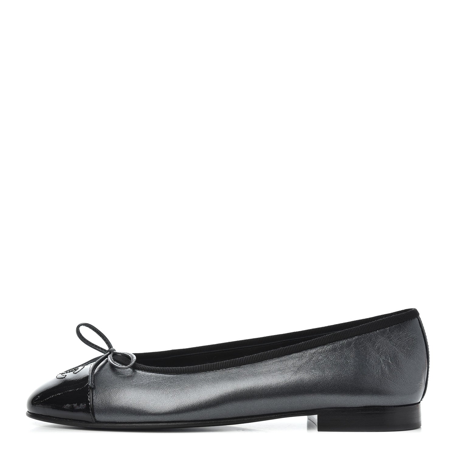 Chanel Pearly Calfskin Patent Cap Toe Ballerina Flats 39 Black 1 of 10