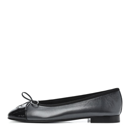 Chanel Pearly Calfskin Patent Cap Toe Ballerina Flats 39 Black 1 of 10