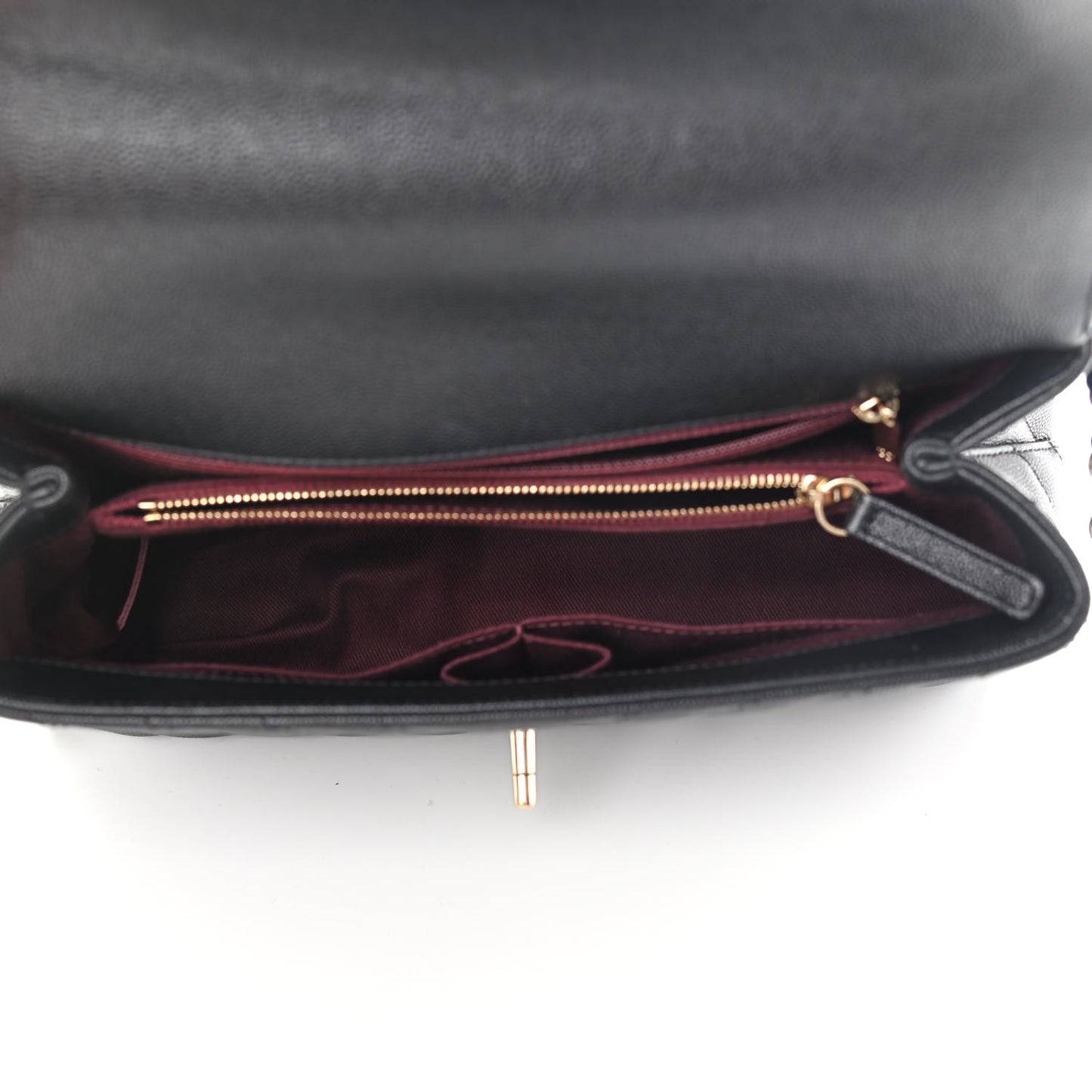 Caviar Chevron Quilted Small Coco Handle Flap Black