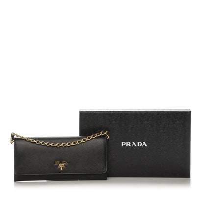 Prada Saffiano Metal Oro Chain Wallet Nero Black 9 of 9