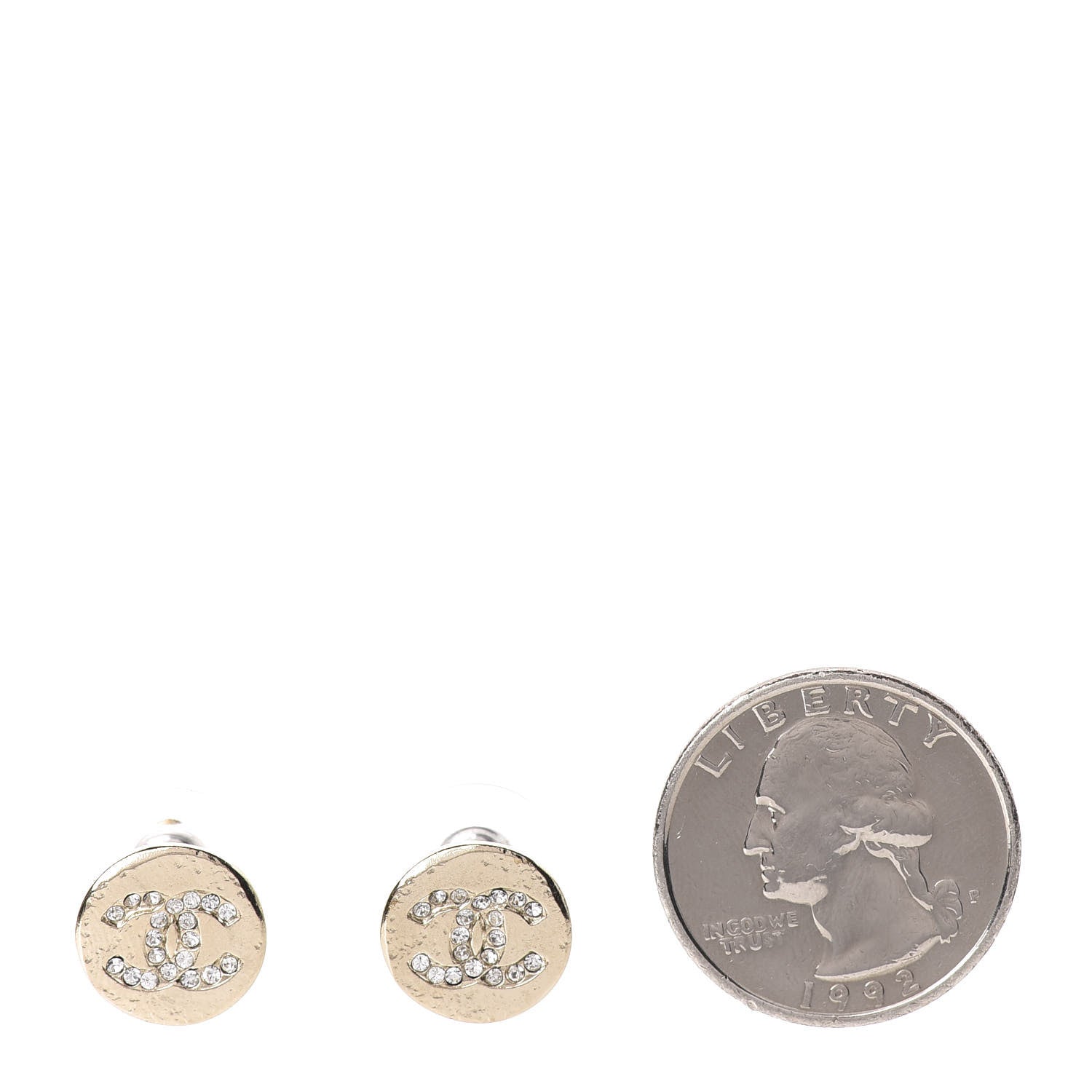 Chanel Crystal Papyrus Stud Earrings Gold 2 of 5