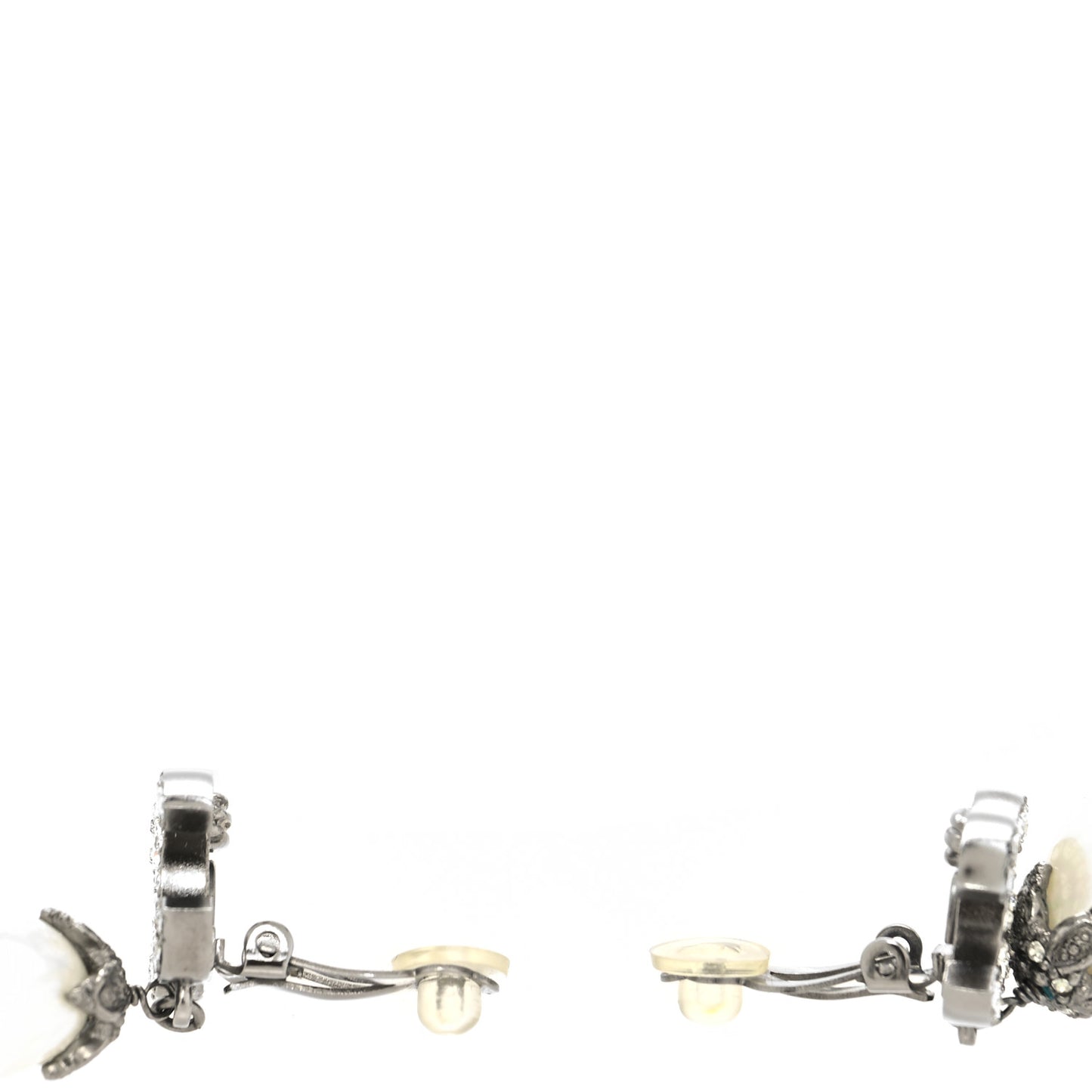 Crystal Pearl CC Drop Earrings Silver