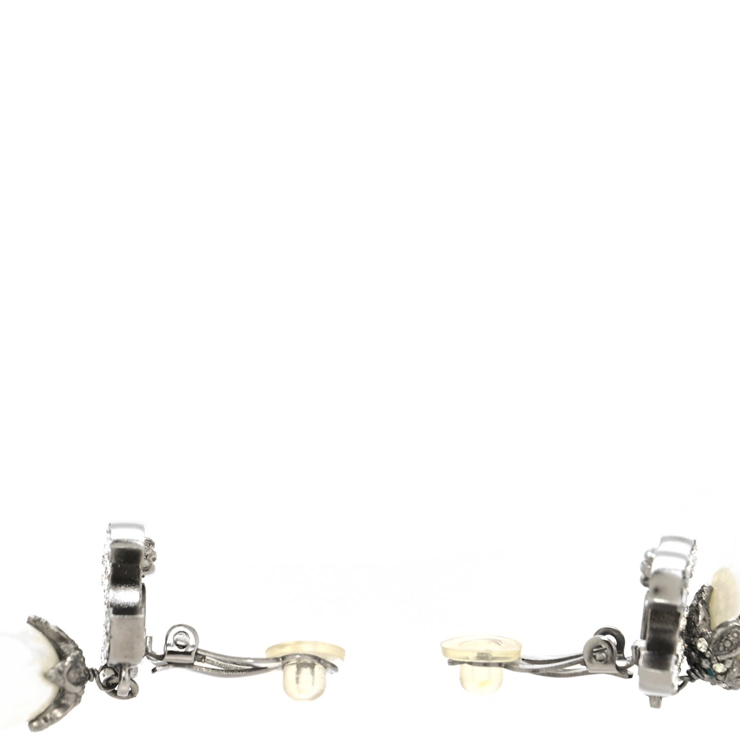 Chanel Crystal Pearl CC Drop Earrings Silver 3 of 4