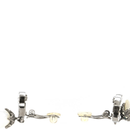 Chanel Crystal Pearl CC Drop Earrings Silver 3 of 4