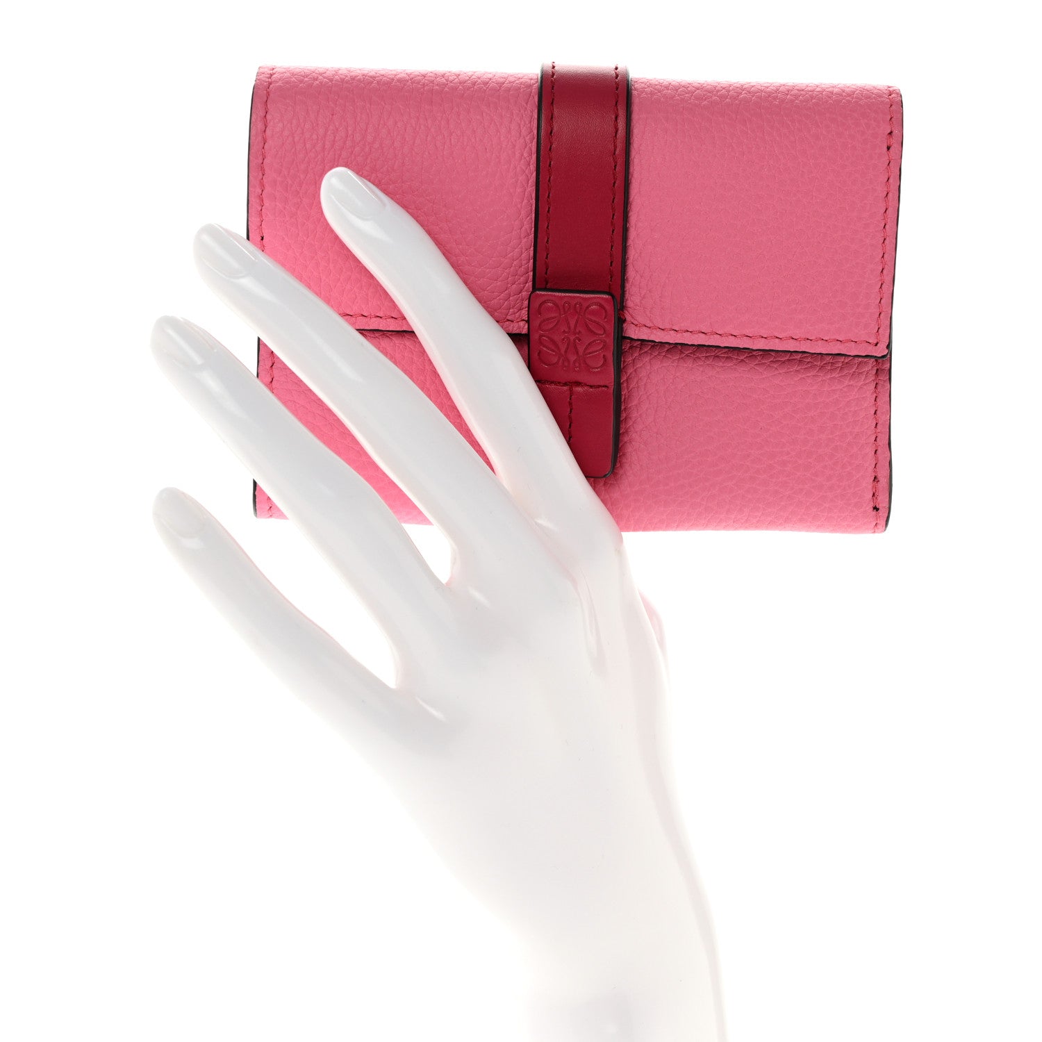 Loewe Grained Calfskin Small Vertical Wallet Wild Rose Raspberry 2 of 7