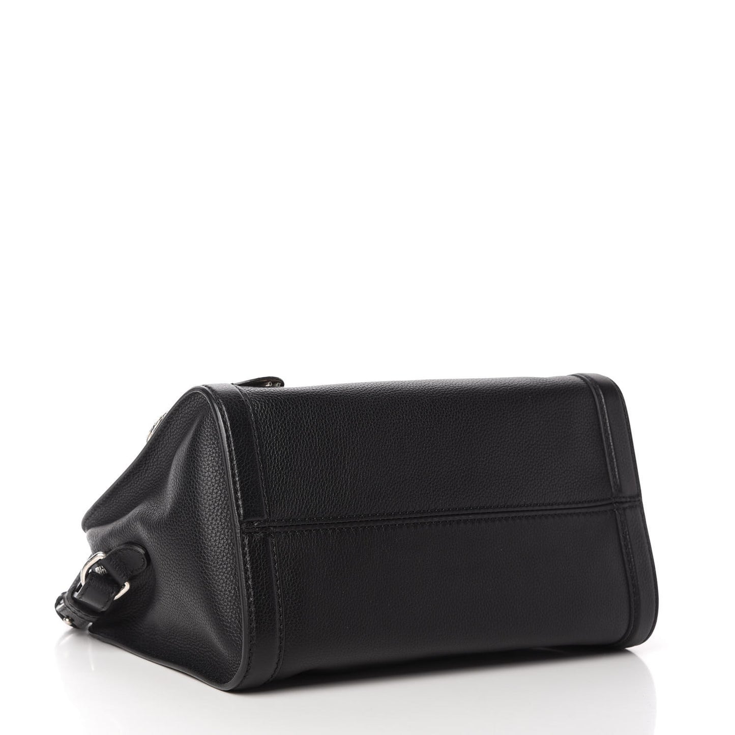 Pebbled Calfskin Snakeskin Small Skull Padlock Zip Around Tote Black