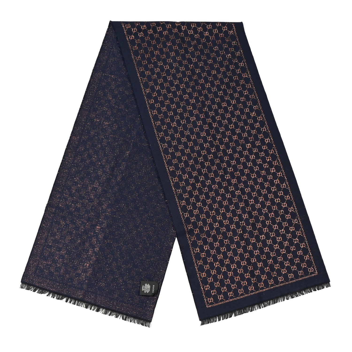 Gucci Wool Silk Jacquard GG Monogram Stenix Scarf Navy Yellow 2 of 4