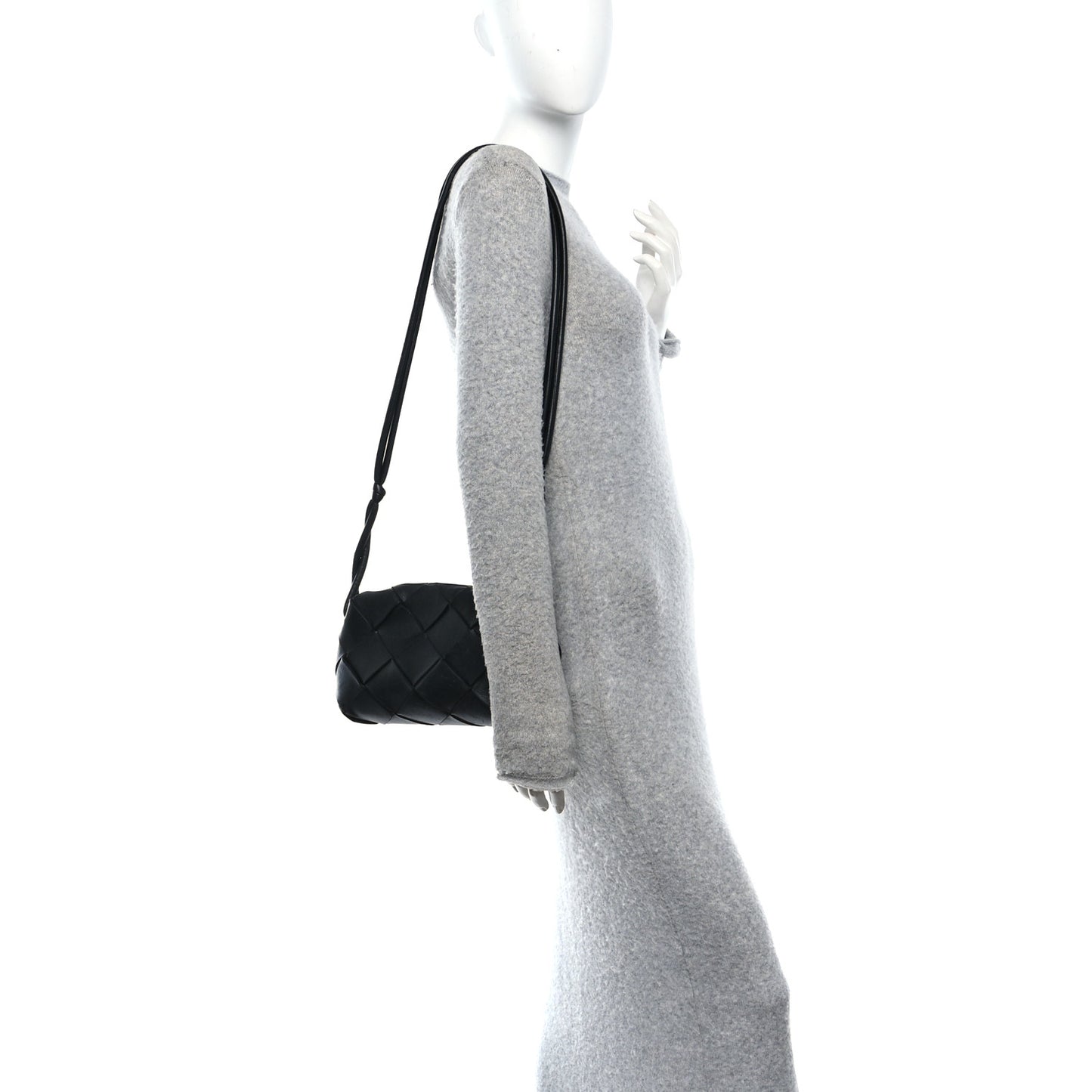 Lambskin Maxi Intreccio Small Cassette Camera Bag Black