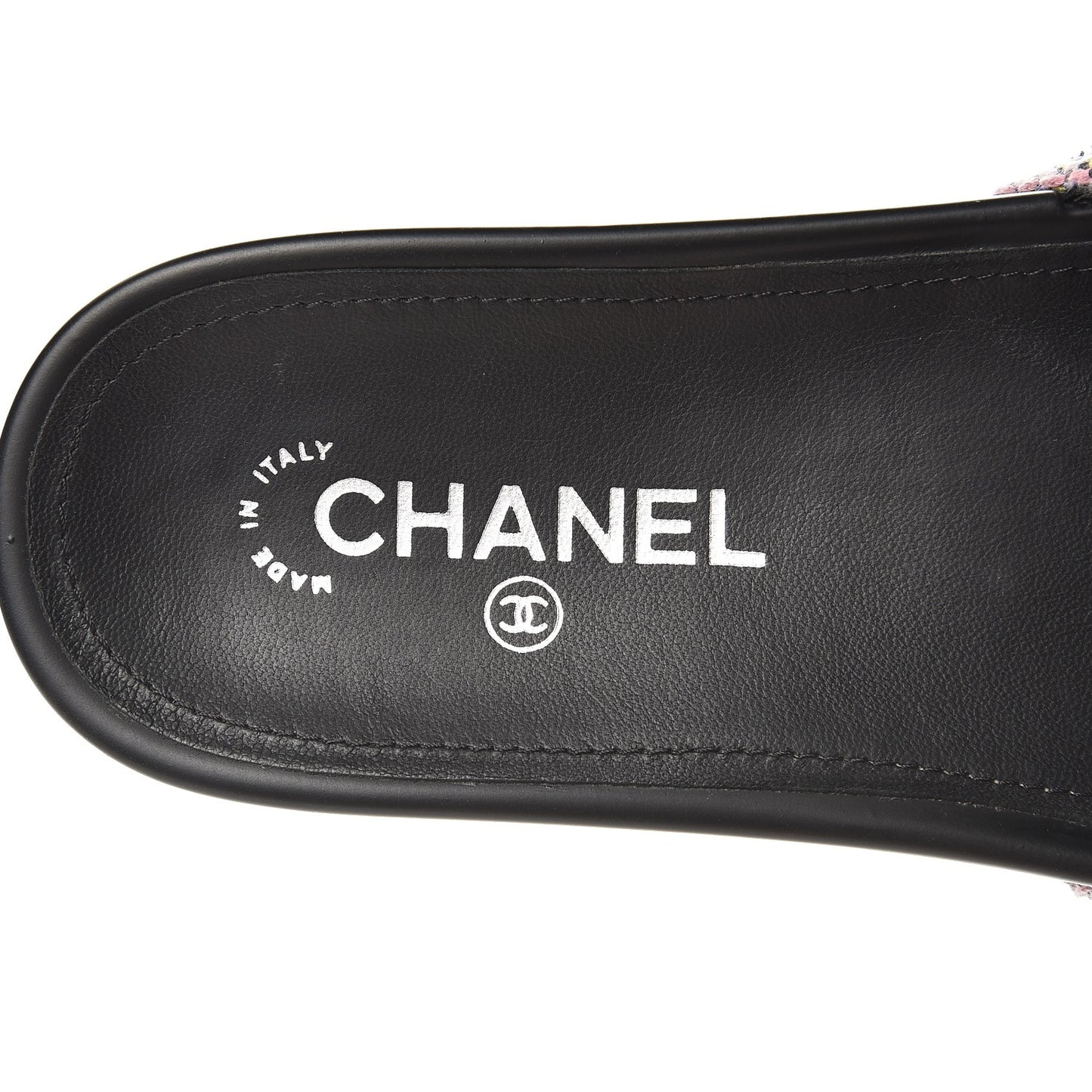 Tweed Lambskin Chain Flat Sandals 38 Black Multicolor