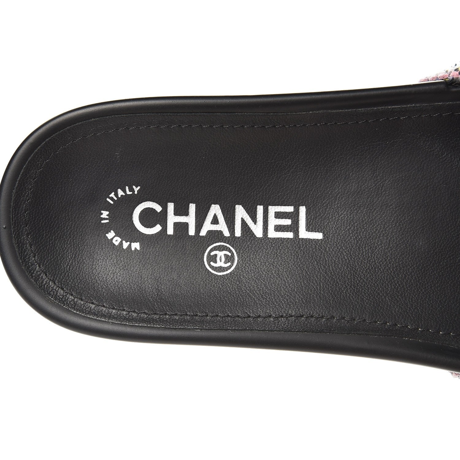 Chanel Tweed Lambskin Chain Flat Sandals 38 Black Multicolor 6 of 8