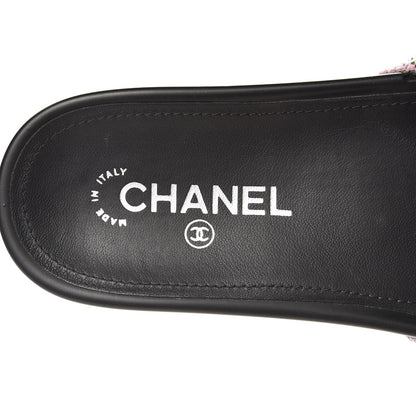 Chanel Tweed Lambskin Chain Flat Sandals 38 Black Multicolor 6 of 8