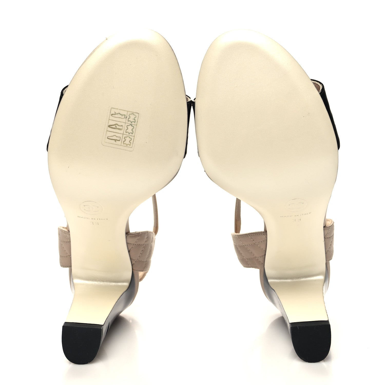 Chanel Lambskin Patent Quilted Pearl Sandals 39 Beige Black 5 of 8