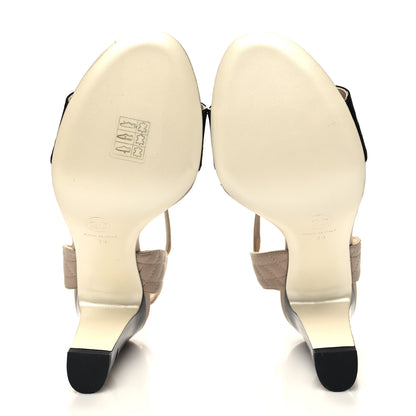 Chanel Lambskin Patent Quilted Pearl Sandals 39 Beige Black 5 of 8