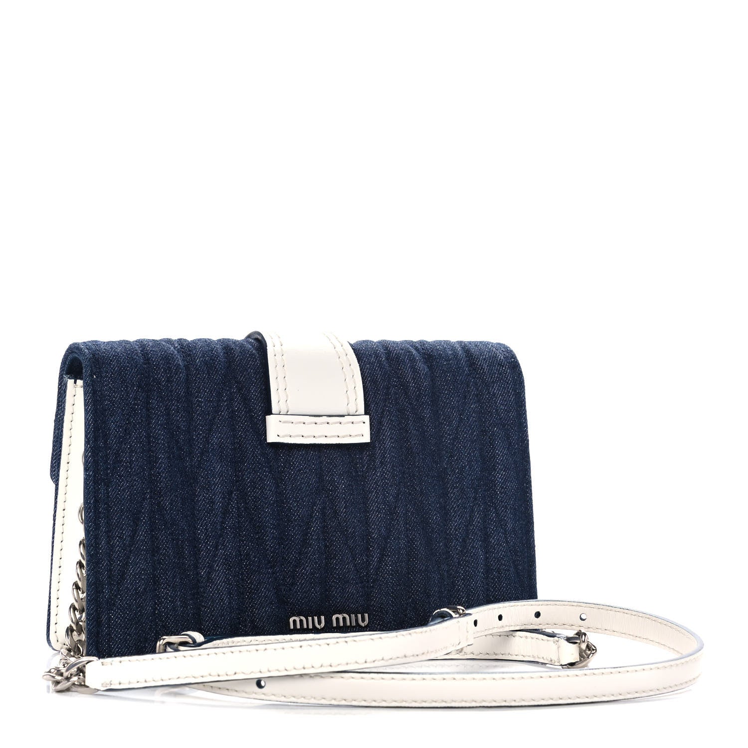 Miu Miu Denim Matelasse Crystal Embellished Lady Shoulder Bag Blue 3 of 12