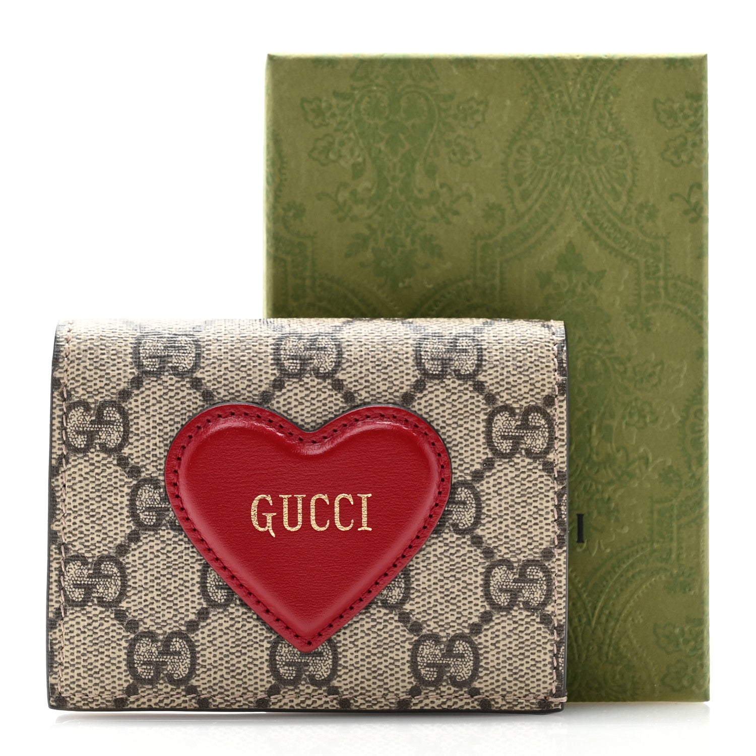 Gucci GG Supreme Monogram Script Logo Heart Card Case New Cherry Red Beige New Acero 8 of 8