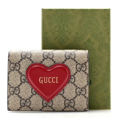 Gucci GG Supreme Monogram Script Logo Heart Card Case New Cherry Red Beige New Acero 8 of 8