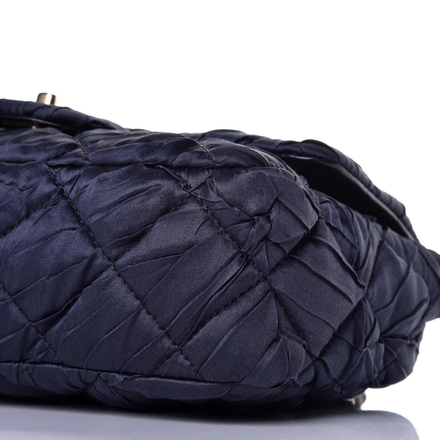 Satin Quilted Pleated Medium Single Flap Navy