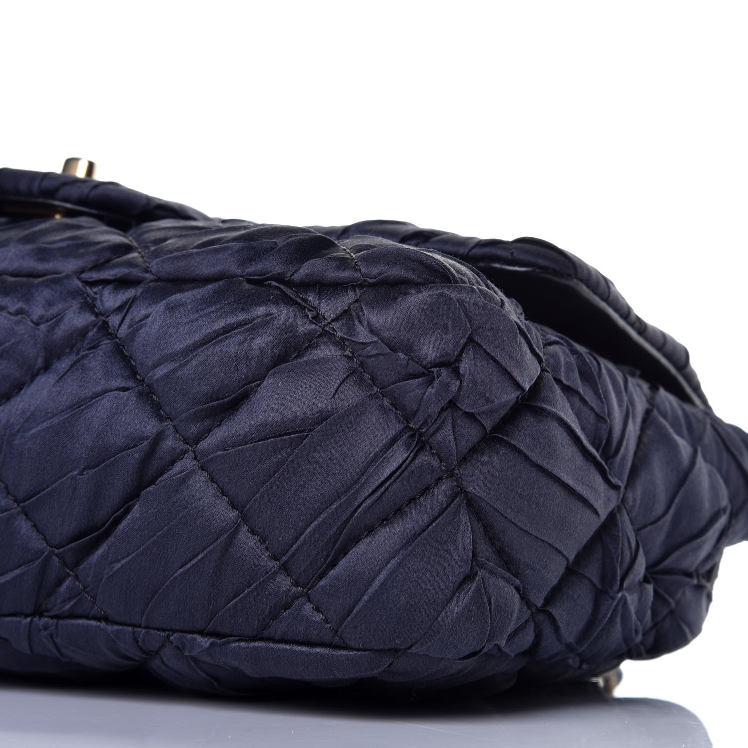 Chanel Satin Quilted Pleated Medium Single Flap Navy 9 of 10