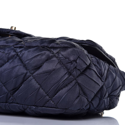 Chanel Satin Quilted Pleated Medium Single Flap Navy 9 of 10