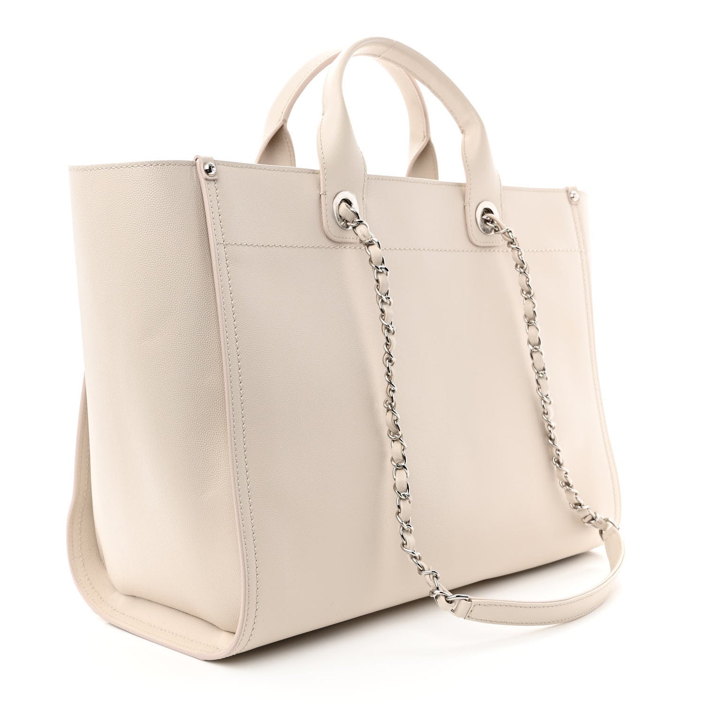 Caviar Medium Studded Deauville Tote Ivory