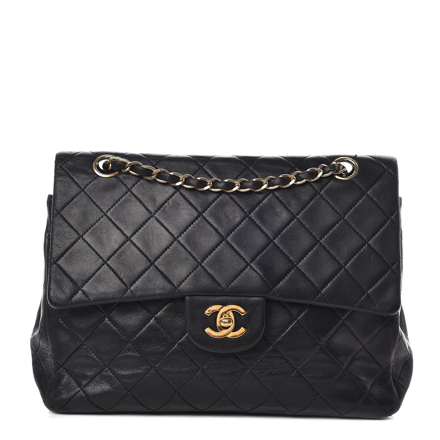 Lambskin Quilted Medium Double Flap Black